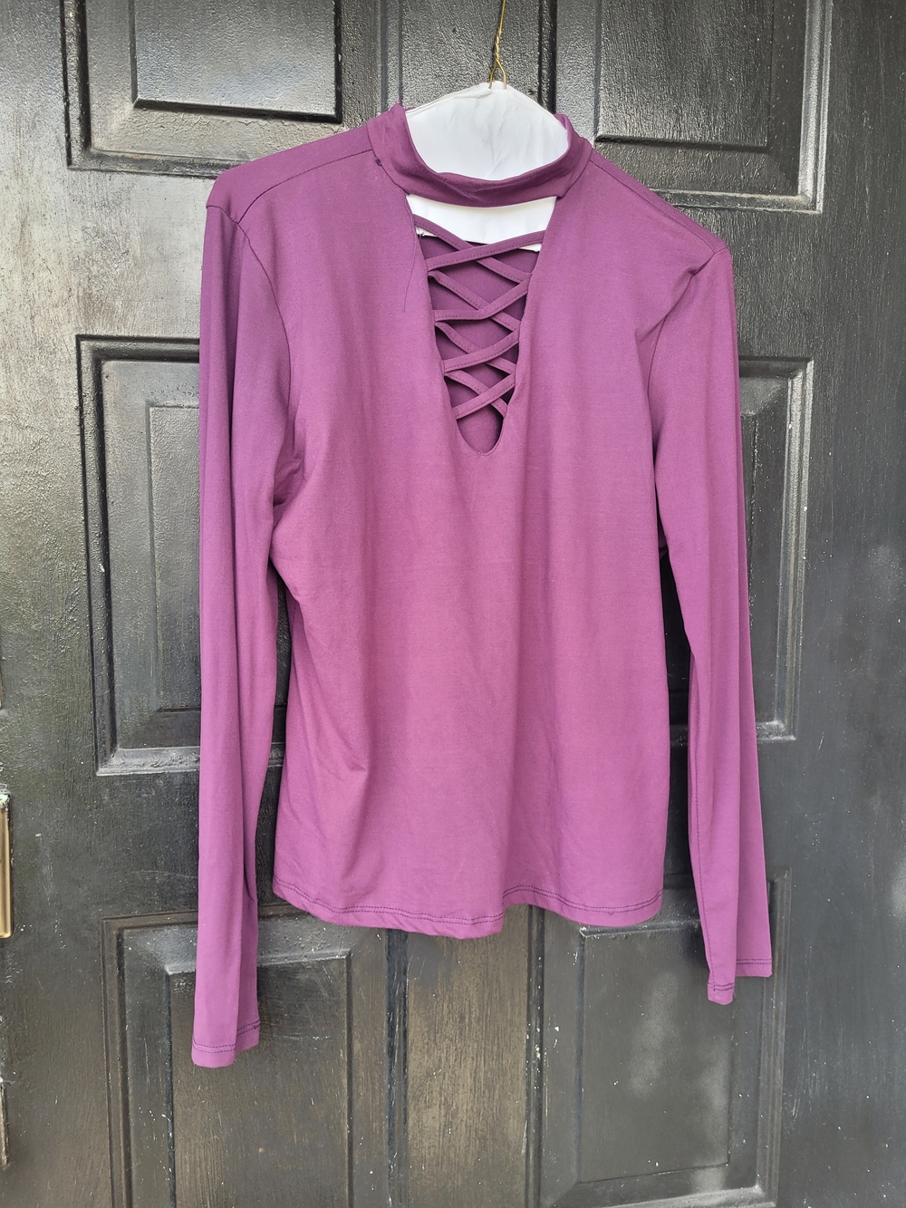 Women’s Long-Sleeve Crisscross Mock Neck Top - Purple